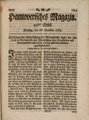 Hannoverisches Magazin (Hannoversche Anzeigen) Freitag 6. Dezember 1776