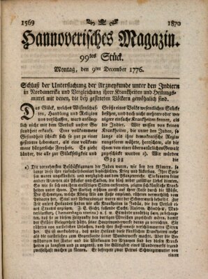 Hannoverisches Magazin (Hannoversche Anzeigen) Montag 9. Dezember 1776