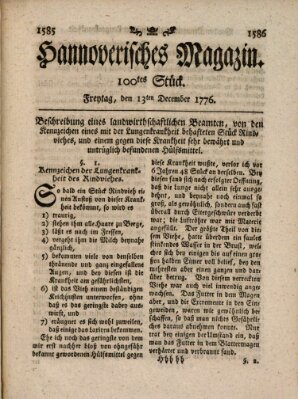 Hannoverisches Magazin (Hannoversche Anzeigen) Freitag 13. Dezember 1776