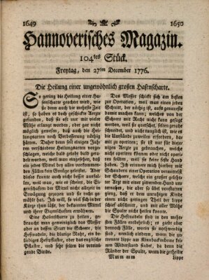 Hannoverisches Magazin (Hannoversche Anzeigen) Freitag 27. Dezember 1776