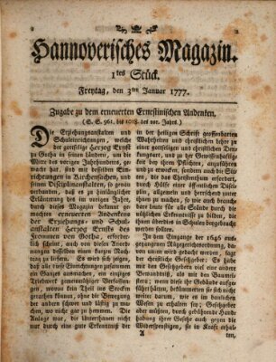 Hannoverisches Magazin (Hannoversche Anzeigen) Freitag 3. Januar 1777