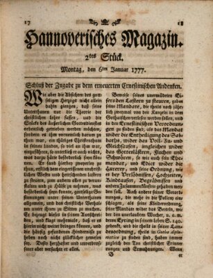 Hannoverisches Magazin (Hannoversche Anzeigen) Montag 6. Januar 1777