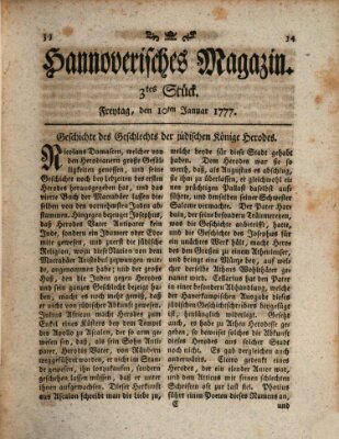 Hannoverisches Magazin (Hannoversche Anzeigen) Freitag 10. Januar 1777