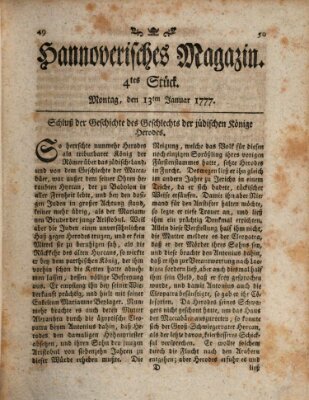 Hannoverisches Magazin (Hannoversche Anzeigen) Montag 13. Januar 1777