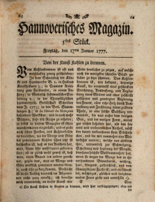 Hannoverisches Magazin (Hannoversche Anzeigen) Freitag 17. Januar 1777