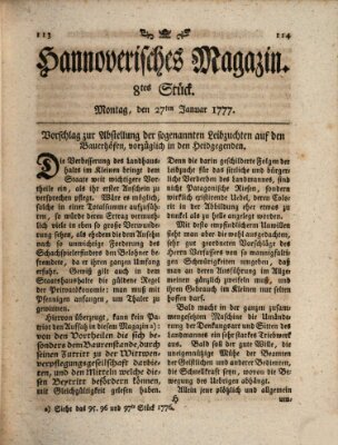 Hannoverisches Magazin (Hannoversche Anzeigen) Montag 27. Januar 1777