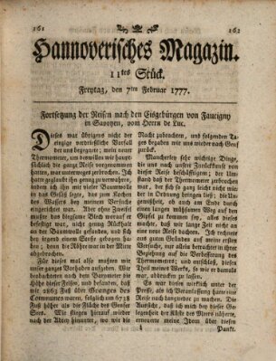 Hannoverisches Magazin (Hannoversche Anzeigen) Freitag 7. Februar 1777