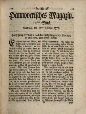 Hannoverisches Magazin (Hannoversche Anzeigen) Montag 10. Februar 1777