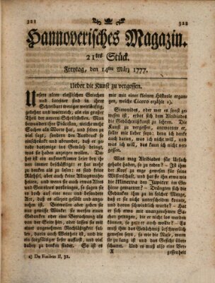 Hannoverisches Magazin (Hannoversche Anzeigen) Freitag 14. März 1777