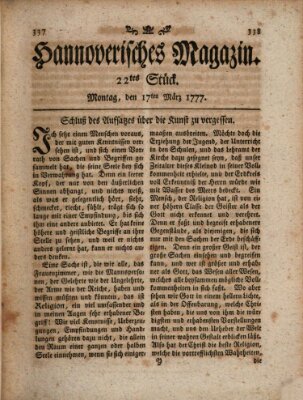 Hannoverisches Magazin (Hannoversche Anzeigen) Montag 17. März 1777