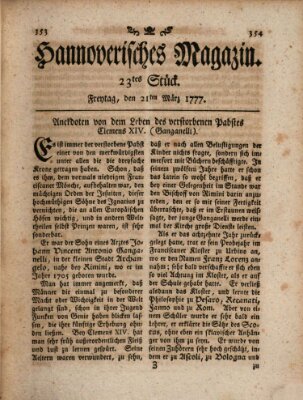 Hannoverisches Magazin (Hannoversche Anzeigen) Freitag 21. März 1777