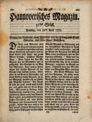 Hannoverisches Magazin (Hannoversche Anzeigen) Freitag 18. April 1777