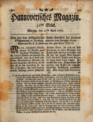 Hannoverisches Magazin (Hannoversche Anzeigen) Montag 21. April 1777