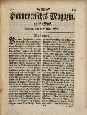 Hannoverisches Magazin (Hannoversche Anzeigen) Freitag 25. April 1777