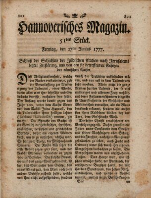 Hannoverisches Magazin (Hannoversche Anzeigen) Freitag 27. Juni 1777