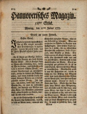 Hannoverisches Magazin (Hannoversche Anzeigen) Montag 21. Juli 1777