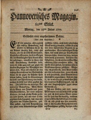 Hannoverisches Magazin (Hannoversche Anzeigen) Montag 28. Juli 1777