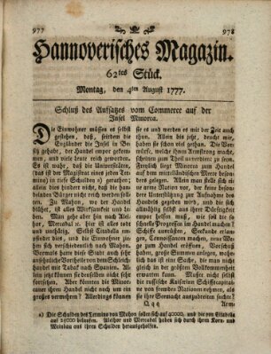 Hannoverisches Magazin (Hannoversche Anzeigen) Montag 4. August 1777