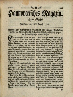Hannoverisches Magazin (Hannoversche Anzeigen) Friday 15. August 1777