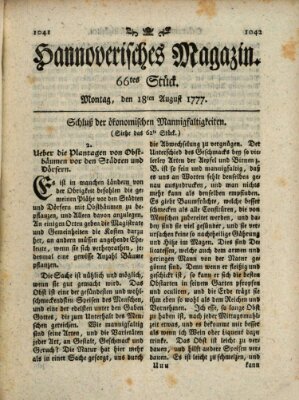 Hannoverisches Magazin (Hannoversche Anzeigen) Montag 18. August 1777