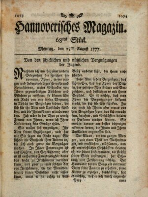 Hannoverisches Magazin (Hannoversche Anzeigen) Montag 25. August 1777