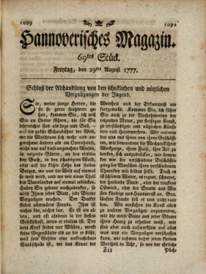 Hannoverisches Magazin (Hannoversche Anzeigen) Freitag 29. August 1777