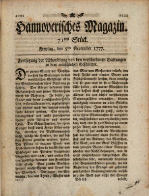 Hannoverisches Magazin (Hannoversche Anzeigen) Freitag 5. September 1777