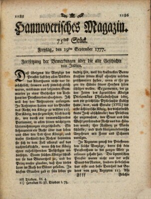 Hannoverisches Magazin (Hannoversche Anzeigen) Freitag 19. September 1777