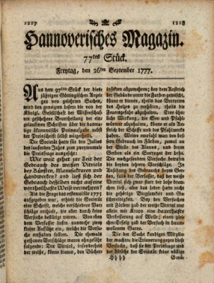 Hannoverisches Magazin (Hannoversche Anzeigen) Freitag 26. September 1777