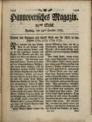 Hannoverisches Magazin (Hannoversche Anzeigen) Freitag 24. Oktober 1777