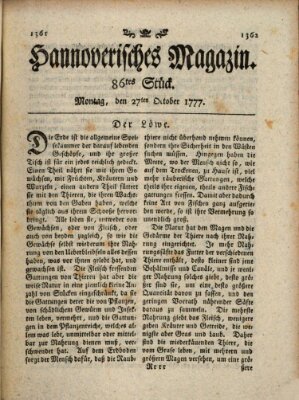 Hannoverisches Magazin (Hannoversche Anzeigen) Montag 27. Oktober 1777