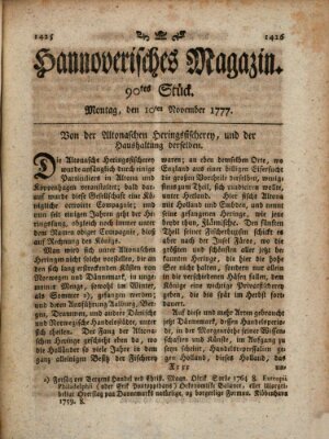 Hannoverisches Magazin (Hannoversche Anzeigen) Montag 10. November 1777