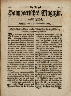 Hannoverisches Magazin (Hannoversche Anzeigen) Freitag 14. November 1777