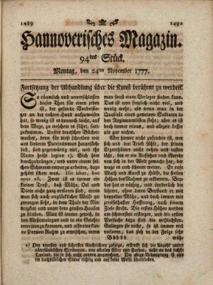 Hannoverisches Magazin (Hannoversche Anzeigen) Montag 24. November 1777