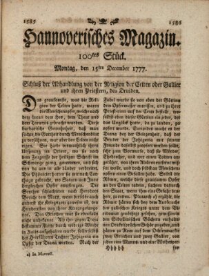 Hannoverisches Magazin (Hannoversche Anzeigen) Montag 15. Dezember 1777