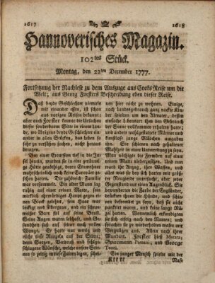 Hannoverisches Magazin (Hannoversche Anzeigen) Montag 22. Dezember 1777