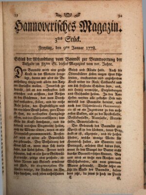 Hannoverisches Magazin (Hannoversche Anzeigen) Freitag 9. Januar 1778