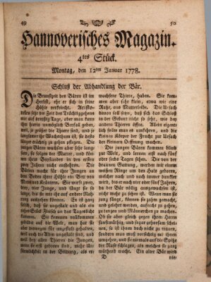 Hannoverisches Magazin (Hannoversche Anzeigen) Montag 12. Januar 1778