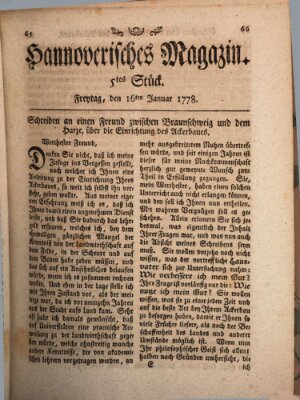 Hannoverisches Magazin (Hannoversche Anzeigen) Freitag 16. Januar 1778