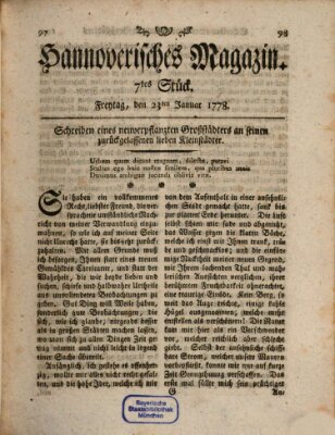 Hannoverisches Magazin (Hannoversche Anzeigen) Freitag 23. Januar 1778