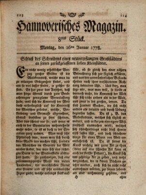 Hannoverisches Magazin (Hannoversche Anzeigen) Montag 26. Januar 1778