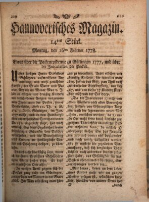 Hannoverisches Magazin (Hannoversche Anzeigen) Montag 16. Februar 1778