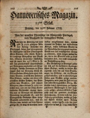 Hannoverisches Magazin (Hannoversche Anzeigen) Freitag 20. Februar 1778