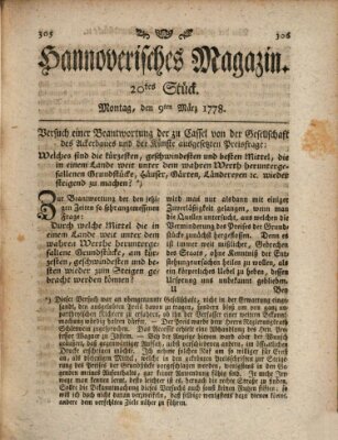 Hannoverisches Magazin (Hannoversche Anzeigen) Montag 9. März 1778