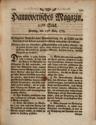 Hannoverisches Magazin (Hannoversche Anzeigen) Freitag 13. März 1778