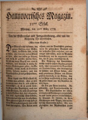 Hannoverisches Magazin (Hannoversche Anzeigen) Montag 16. März 1778