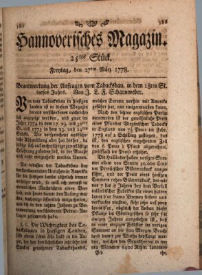 Hannoverisches Magazin (Hannoversche Anzeigen) Freitag 27. März 1778