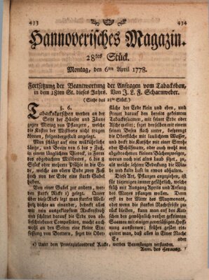 Hannoverisches Magazin (Hannoversche Anzeigen) Montag 6. April 1778