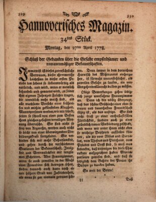 Hannoverisches Magazin (Hannoversche Anzeigen) Montag 27. April 1778