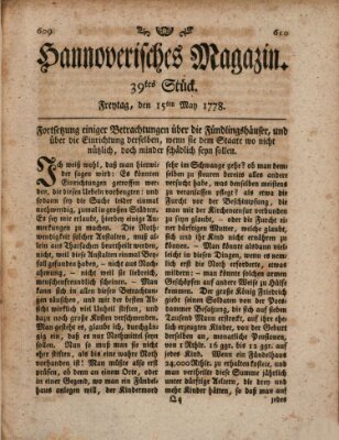 Hannoverisches Magazin (Hannoversche Anzeigen) Freitag 15. Mai 1778